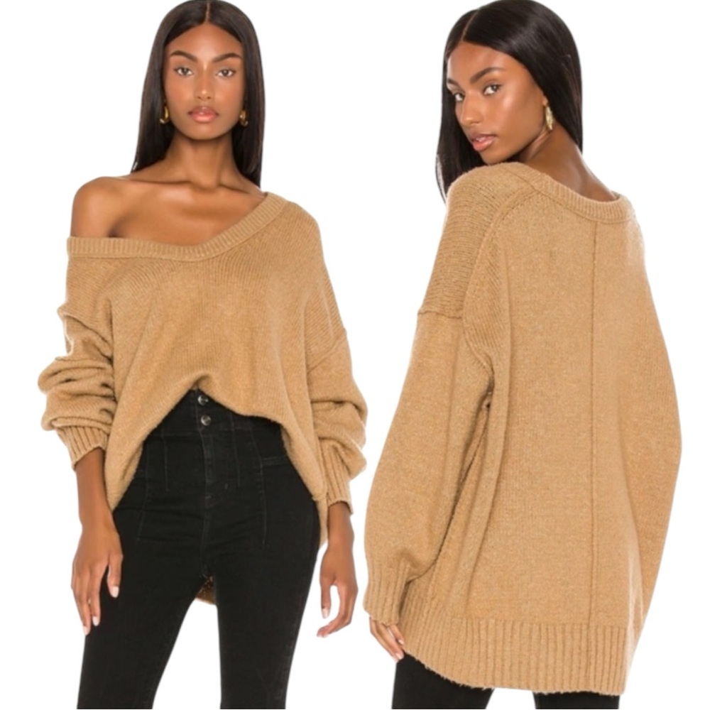 Free People Retro 90s Brookside Slouchy Tunic Sweater Camel Tan Medium - Picture 5 of 17